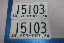 Vermont License Plate Tag VT Pair Set 1964 64 15103