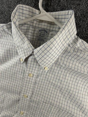 Brooks Brothers Button-Down Non-Iron Classic Cotton Check 16.5 35 Blue Men Shirt - Picture 8 of 15