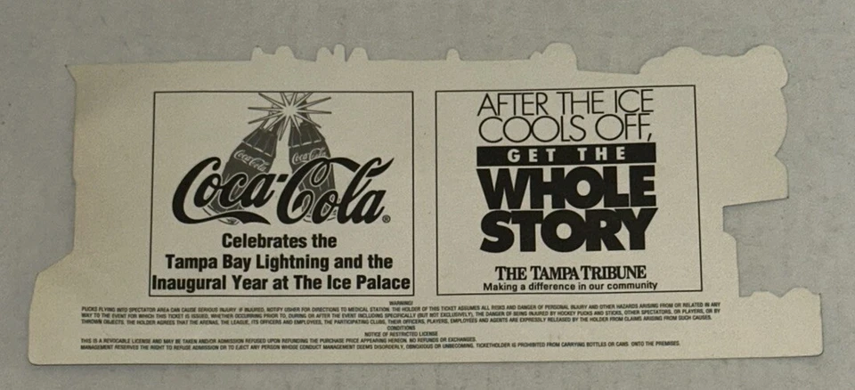 Tampa Bay Lightning 1st Debut NHL Game Ice Palace Ticket Stub Gretzky Goal #840 - Image 2 of 2