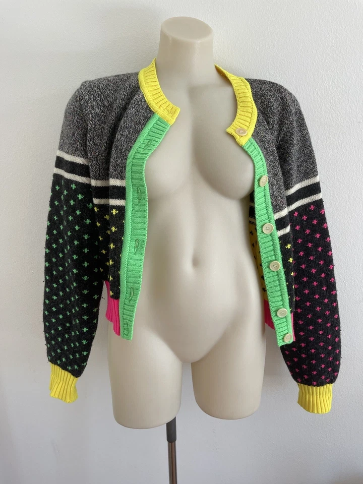 Moschino Jeans Vintage Jersey Cárdigan Tejido Lana Merino Fluo Italia 1990 IT46-L Foto 3 de 4