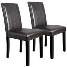 Dining Parson Room Chairs Kitchen Formal Elegant Leather Design Set of 2 Brown