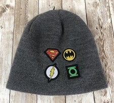 Justice League Beanie Cap Youth Boys Gray Embroidered Patches Batman Superman