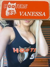 ~NEW~ VANESSA HOOTERS Girl Uniform Collectible Pin Badge Tag Orange NAME TAG