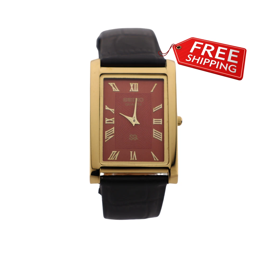 Reloj para hombre vintage Seiko delgado de cuarzo esfera roja refinada con cuero negro Foto 2 de 4