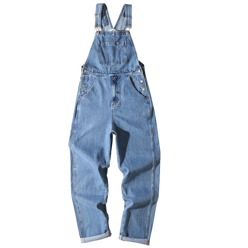 Men Denim Bib Overalls Jeans Loose Jumpsuit with Pocket Pants Work