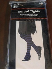 Girls costume Tights New black purple striped sz L large age 8
