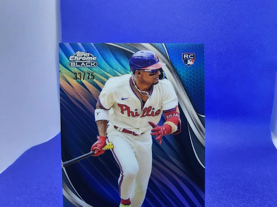 2024 Topps Chrome Black Johan Rojas Blue Lava Refractor Rookie Card RC # 33/75 - Image 3 of 4