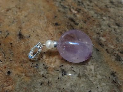 Genuine Amethyst and Pearl Pendant 20.12mm x 34.86mm SS Enhancer Closure