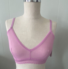 NWT Audu Pink Sheer Net Nylon Lace Trim Lingerie Bra Small 34-B or 36-A