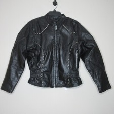 Love Leather Outpost Women's Ride On Our Time Studded Black Moto Jacket L B12