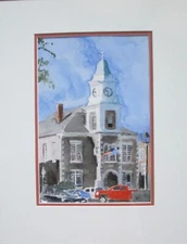 LITCHFIELD CT COURT HOUSE / ORIGINAL W/C MATTED /18" X 14"/ MIMI DAVIS, AR