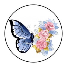 30 FLORAL BUTTERFLY ENVELOPE SEALS LABELS STICKERS 1.5" ROUND ROSES FLOWERS