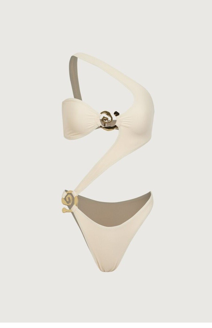 MISMO Los Angeles Natación Mujer Spieal Un Hombro Una Pieza Color Crema Grande