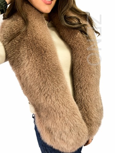 Fox Fur Stole 63'' (160cm) Saga Furs Collar Light Brown Color Wrap Fur Boa Scarf - Picture 3 of 6
