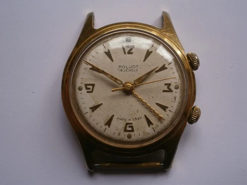 Vintage gents ALARM wristwatch POLJOT mechanical watch spares or repair USSR