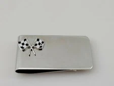 Checkered Racing Flag Silver Money Clip 1 7/8" x 1" (read desc)