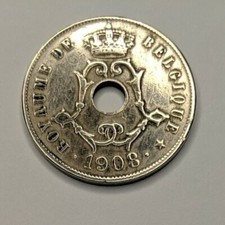 1908, 25 Centimes Belgium a Low Mont Only 4MM Minted High Value Coin