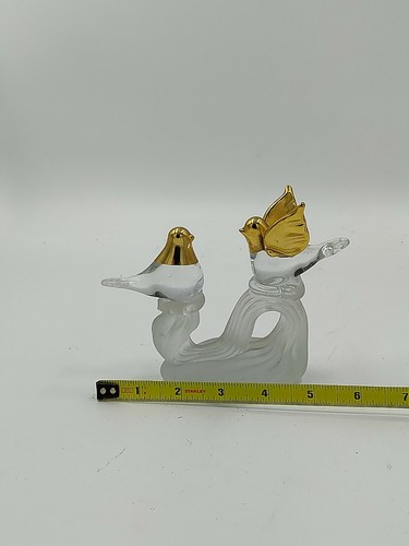 Beautiful Hand Blown Bird Sculpture - Two Birds On A Glass "Wave" Gold And Clear - 第 7/9 張圖片