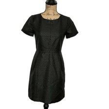 MadeWell Womens sz 0 Dress Black Geometric Short Sleeve Knee Length Wool Blend