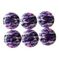 Set of 6 Purple Ink Swirl Decor Wood Cabinet Knobs, Drawer Pulls, Modern Decor