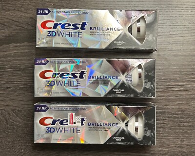 Crest 3D White Brilliance Charcoal Mint Toothpaste 3.5 Oz New (LOT OF 2)