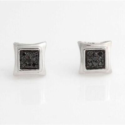 Black Diamond Sterling Squre Stud Earrings