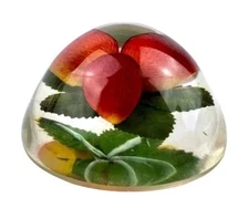 Vintage Lucite / Acrylic Strawberries 3.25" Paperweight  Fruit Clear Good Cond.
