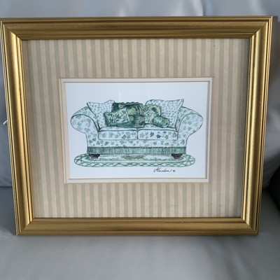 Vintage viktorianischer Stil gerahmter Druck Consuela Gamboa grün Efeu Sofa