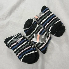 3 pair Westloop Fuzzy Crew Socks Blue Striped Warm Soft NWT Women's Size: 4-10