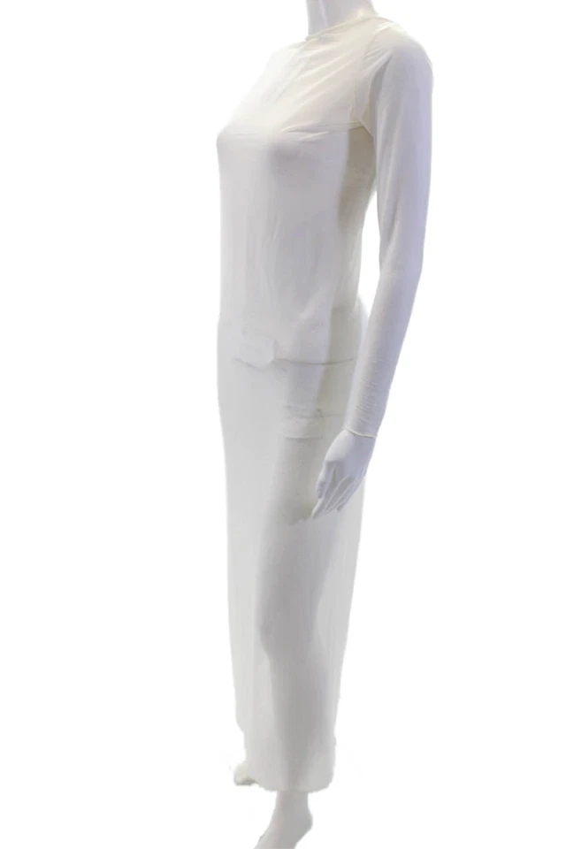 Дизайнерское женское макси-платье белое с длинным рукавом на шнурке пляжное размер S - Изображение 2 из 4