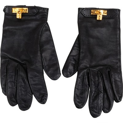Hermès Black Leather Kelly Women Gloves