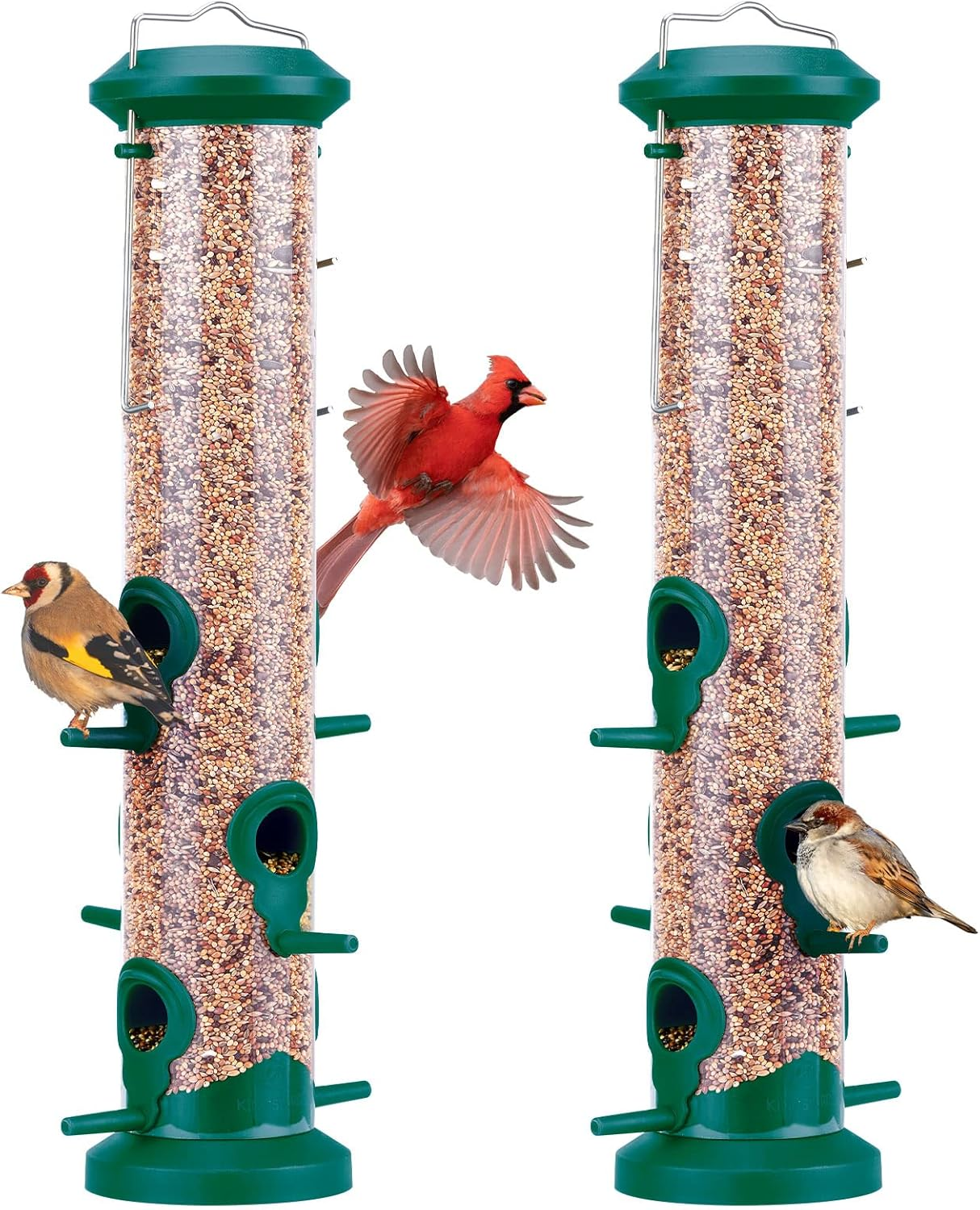 2 Pack Tube Bird Feeders for Outdoors Hanging, Premium Hard Plastic Bird Feeder