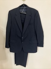Vintage 90s Burberry Saks Fifth Avenue Men's Wool Suit Dark Blue Size 44 Reg