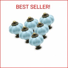 Seimneire 12pcs Baby Blue Pumpkin Knobs, Vintage Ceramic Cabinet Pulls, Dresser