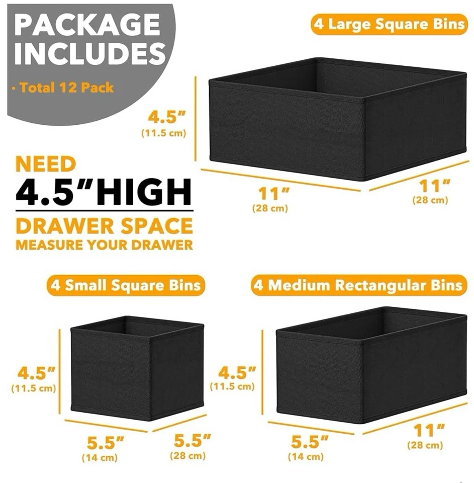 Cajón Organizador Ropa, Paquete de 12 Cómoda Organizador Contenedores para Organización de Armario Foto 2 de 4