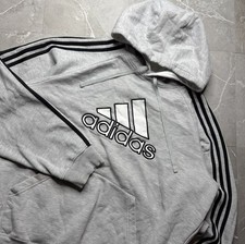 Vintage 90s Adidas Big Logo 3 Stripe Grey Hoodie Men  s XL
