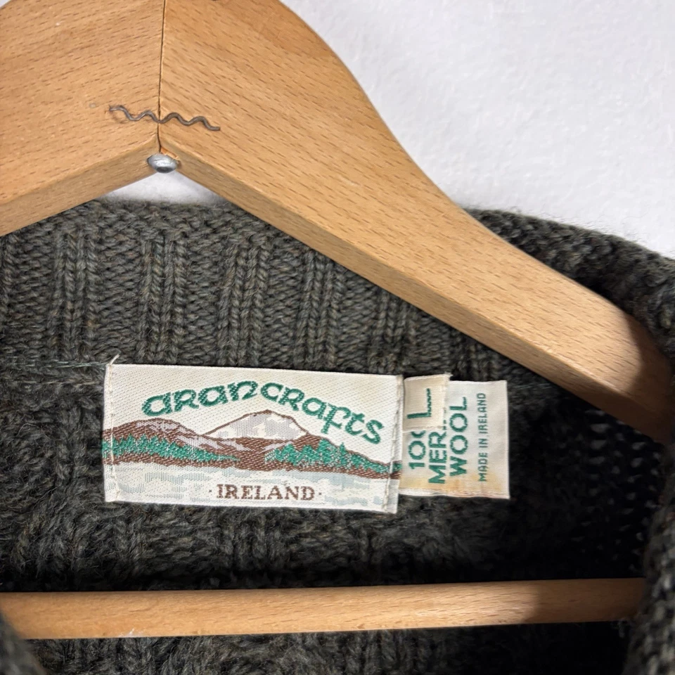 Aran Crafts Sweater Cable Knit Green Roll Neck Men's Large Wool Irish Fisherman  - Image 2 of 3