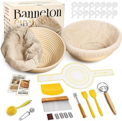 Sourdough Starter Kit 9'' Banneton Bread Proofing Baskets Set Dough Tools