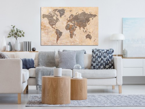 Rustic Stone World Map Canvas Print - Vintage Wall Art - Earth Tones Decor - Picture 4 of 12