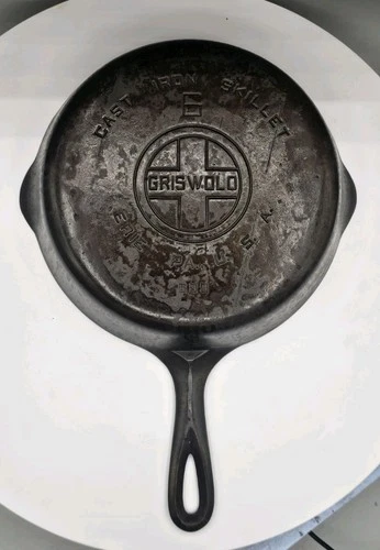 Vintage GRISWOLD Cast Iron Skillet #6 LARGE BLOCK LOGO Sits Flat No Wobble