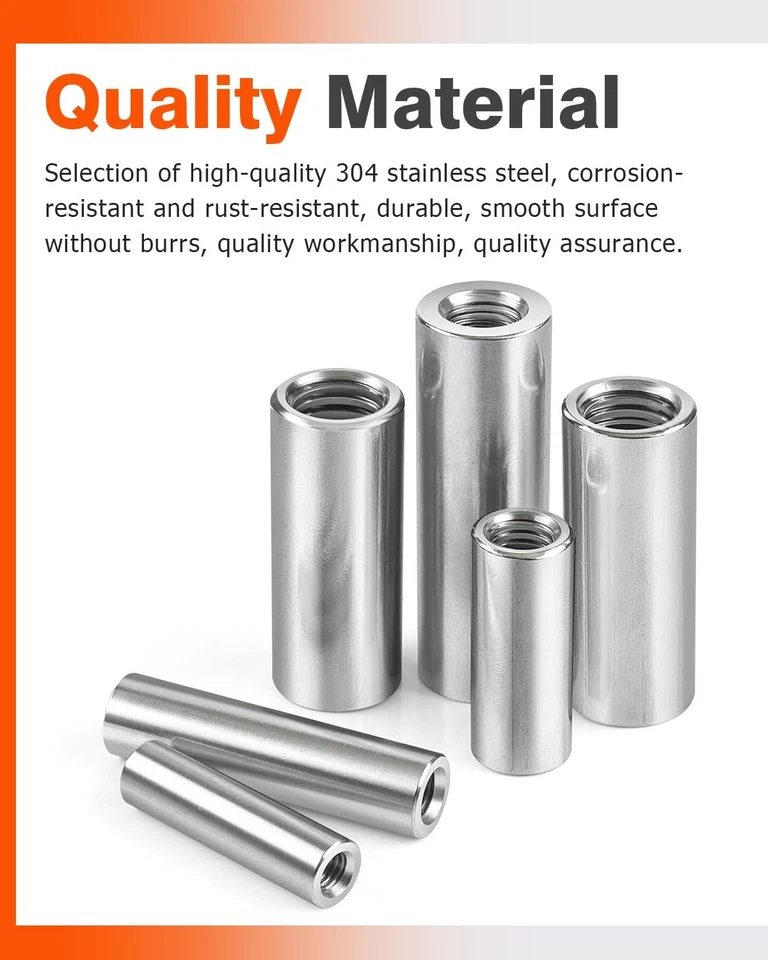 Gewindemuffen M10 M12 M14 M16M20 Rund Verbindungsmutter Langmutter Edelstahl V2A - Bild 4 von 4