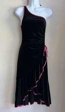 Vintage 90s Y2K One Shoulder Black Velvet Midi Dress NWT S Goth Prom Emo Bow