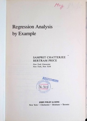 Regression Analysis by Example Probability & Mathematical Statistics S. Chatterj