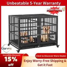 2 Door 42" Large Metal Dog Kennel Removable Tray Heavy Duty