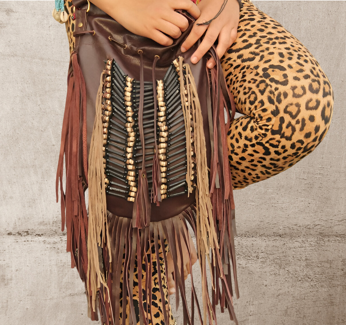 Bolso boho con flecos de cuero, bolso vaquera occidental de gran tamaño