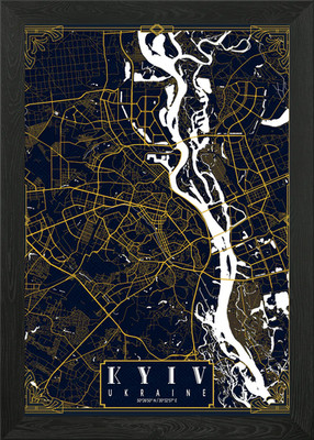 Kiev City Map Art Deco Framed Wall Art Poster Canvas Print Picture