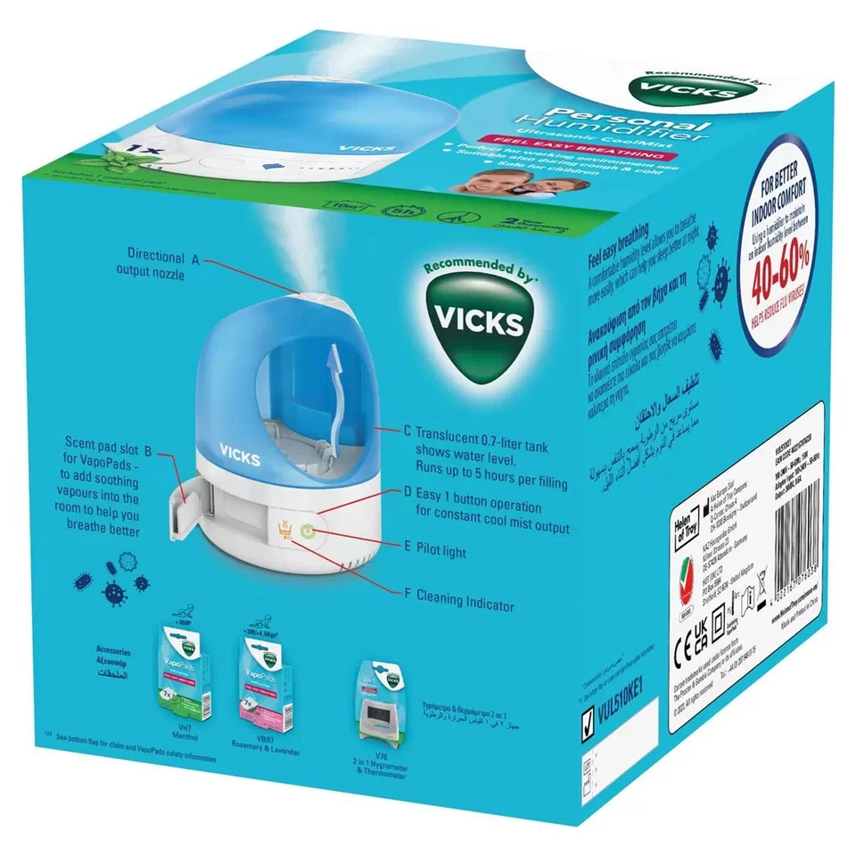 Vicks Personal Humidifier Ultrasonic Cool-Mist Easy Breathing Sleep Cough VUL510 - Image 3 of 4