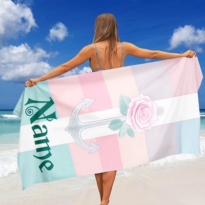 1pc Custom Name Anchor & Rose Design Beach Towel - Quick-Dry, Super Absorbent