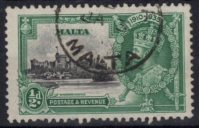 ENGLISCHE KOLONIEN MALTA 1935 JUBILÄUM 1/2 D. GRÜN UND SCHWARZ N.210 US.