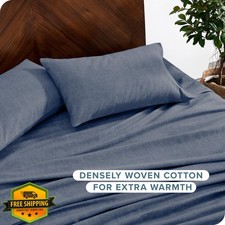 Bare Home Flannel Sheet Set Queen Heathered Indigo Deep Pocket Cotton